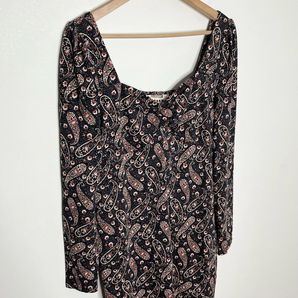 Boden Womens Sweetheart Jersey Mini Dress 10R Blue Paisley Long Sleeve Cotton - Picture 5 of 13